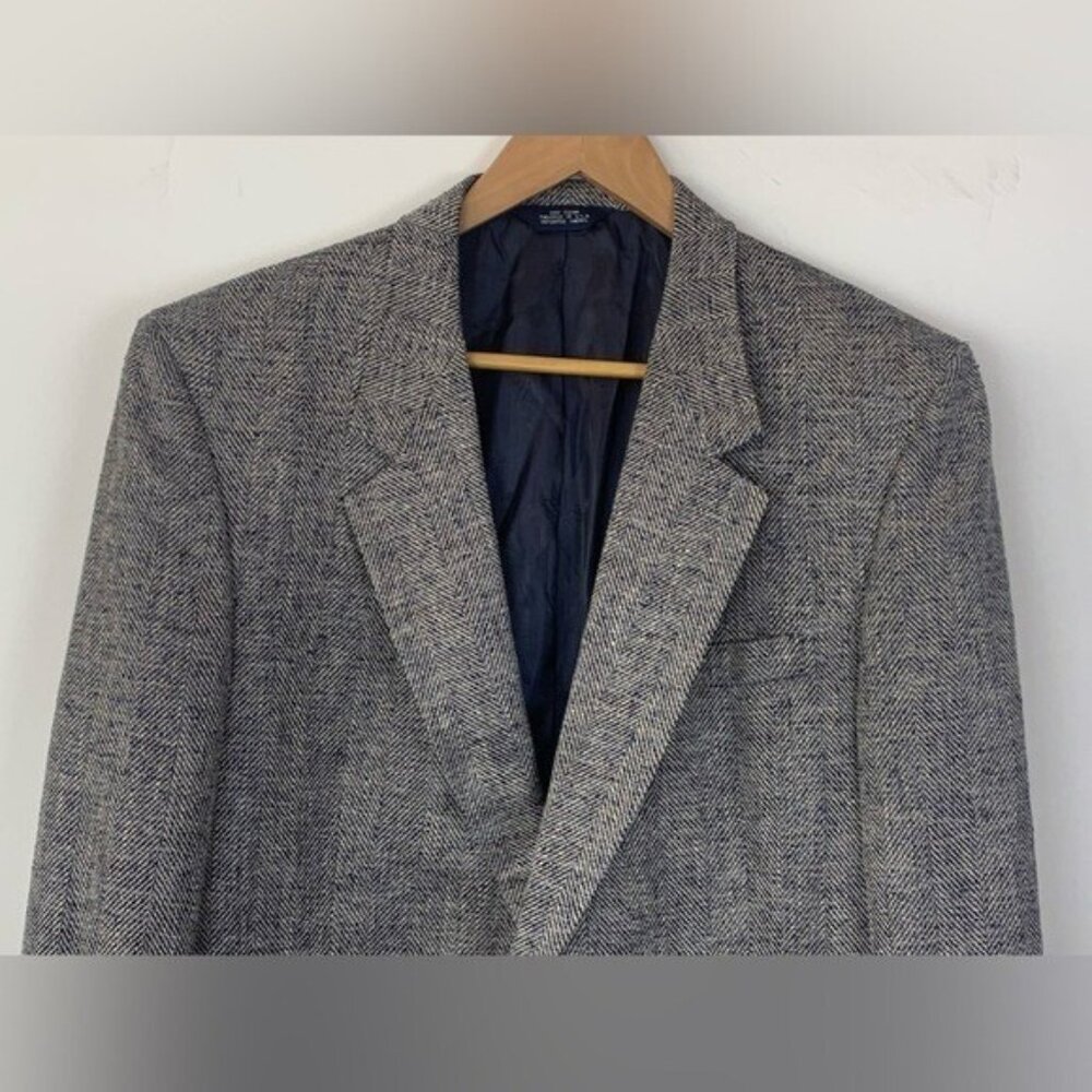 Vintage Walter Pye's LeBaron Clothes Blazer Jacket Dark Blue Herringbone 43L EUC - Picture 2 of 14